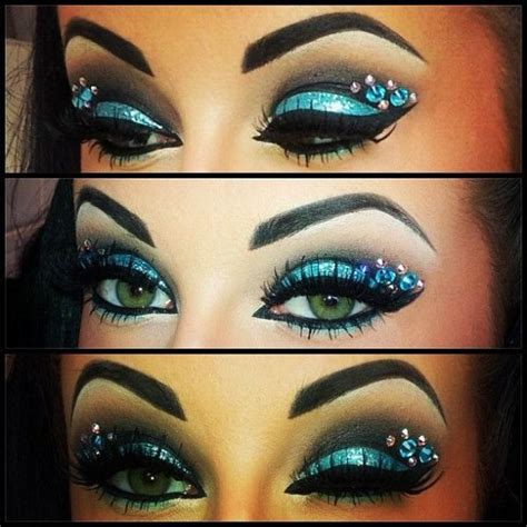 Turquoise Rhinestone Eye Look Badass For Halloween Rave Makeup