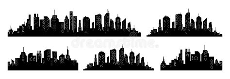 City Skyline In Grey Colors Buildings Silhouette Cityscape Big