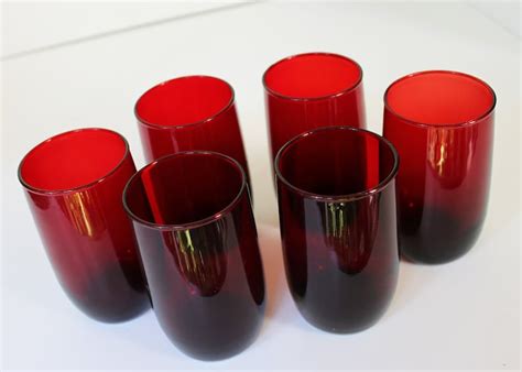 Vintage Ruby Red Drinking Glasses Set Of 6 Etsy