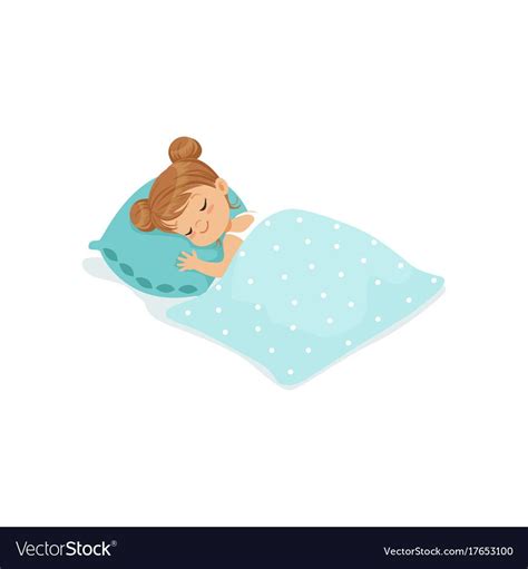 Sweet Little Girl Sleeping On Her Bed Cartoon Character Vector