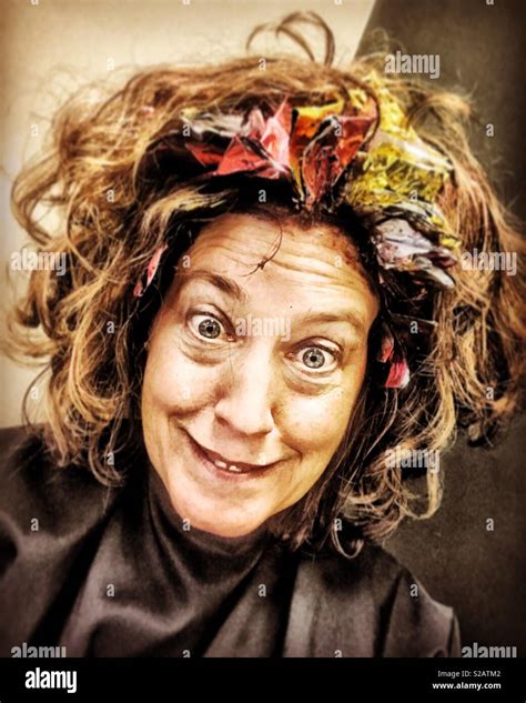 Crazy Woman Gets Hair Colored At Beauty Salon Stock Photo Alamy