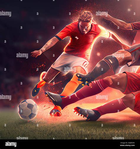 Football Action Scene With Competing Soccer Players Stock Photo Alamy
