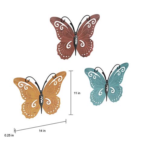 Buy Butterfly Metal Wall Art 3 Piece Set Hand Painted Decorative 3d
