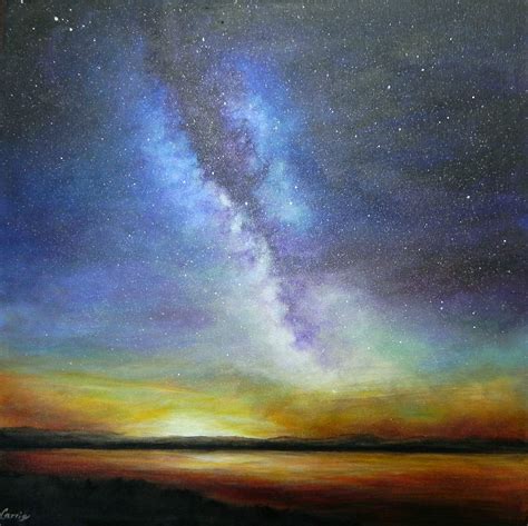 Milky Way Painting Sky Galaxy Artwork Sunset Sky 16x6 Acrylic