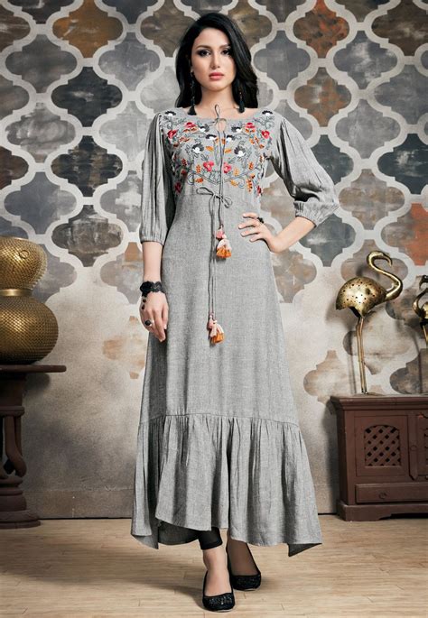 Shop Gray Khadi Readymade Gown 163436 Online At Best Price From Vast