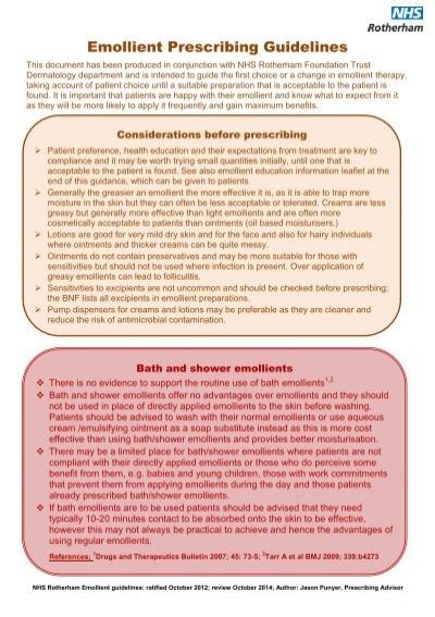 Emollient Prescribing Guidelines Rotherham Primary Care Trust