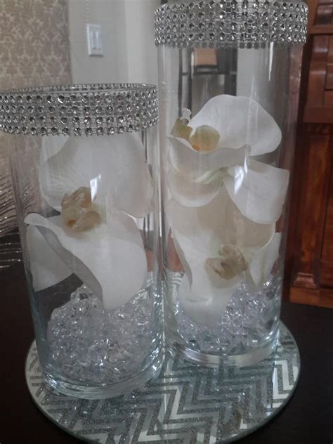 Floral Cylinder Vase Set Worchids And Silvergold Bling Etsy