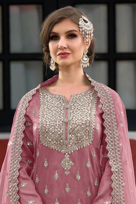 Buy Ready To Wear Blush Pink Silk Embroidered Suit With Palazzo Online Like A Diva