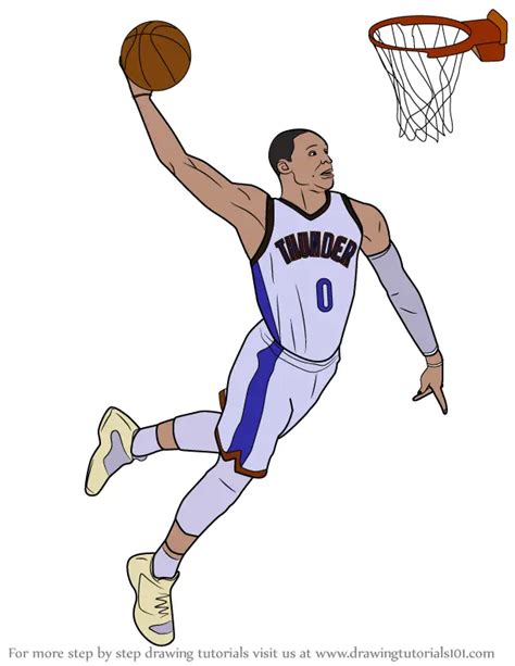 Learn How To Draw Russell Westbrook Dunking Basketball Players Step