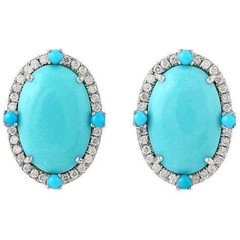 Emerald Turquoise Diamond 18 Karat Gold Stud Earrings For Sale At 1stDibs