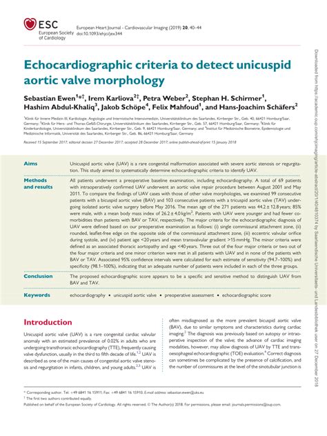 Pdf Echocardiographic Criteria To Detect Unicuspid Aortic Valve