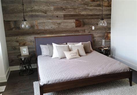 Master Bedroom Grey Wood Accent Wall Bedroom