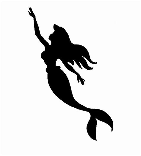 A Black And White Silhouette Of A Mermaid With Her Arms Up In The Air