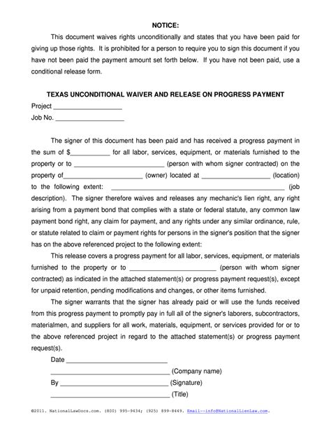 Lien Waiver Form Texas Fill Online Printable Fillable Blank Images
