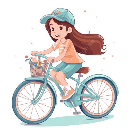 ride a bicycle vector sticker clipart cute girl riding bicycle with flowers cartoon sticker