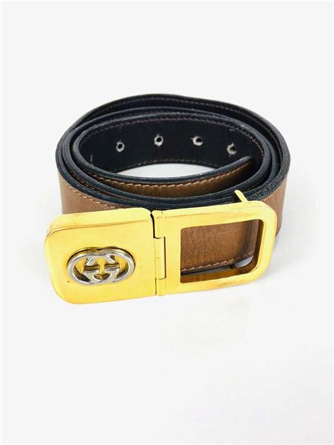 Vintage Gucci Gold Gg Buckle Belt Gem