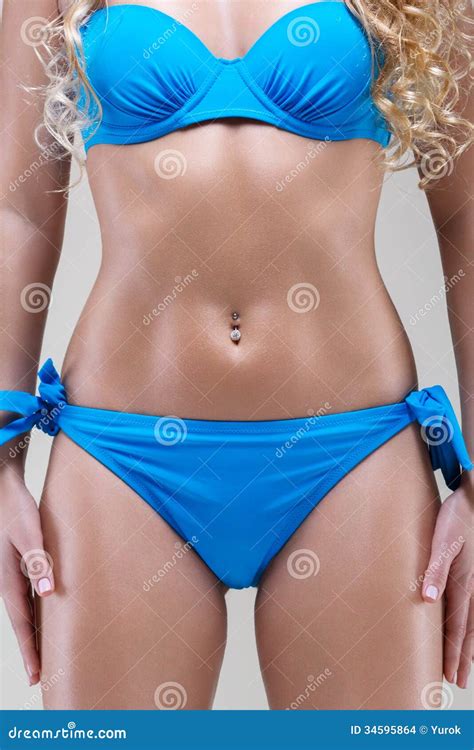 Slim Model In Blue Bikini Studio Shot Stock Photo Image Of Posing