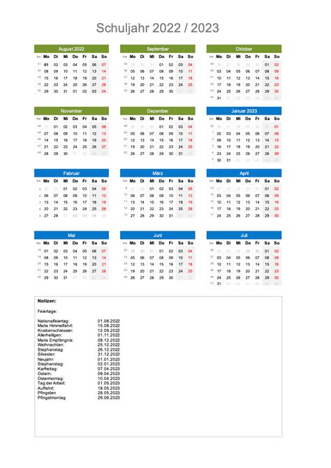 Schulkalender 2022 2023 Excel And Pdf Kostenlos
