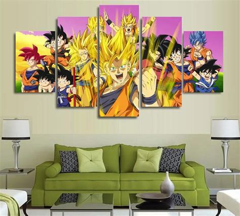 5 Panneaux Mur Art Dragon Ball Z Goku Super Saiyan Peintures Art Toile