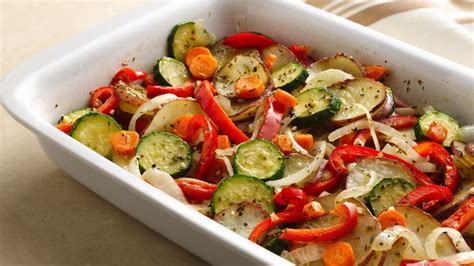 Filled with fresh spring veggies like snap peas and cherry tomatoes, it's a healthy choice for a potluck or a weeknight dinner. Mixed Vegetable Bake Recipe - Pillsbury.com