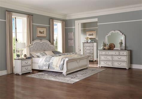 Willowick Antique White King Upholstered Sleigh Bedroom
