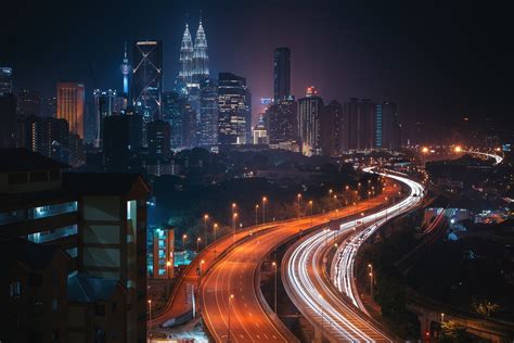 Building Kuala Lumpur City Road Night Malaysia Lights Wallpapers