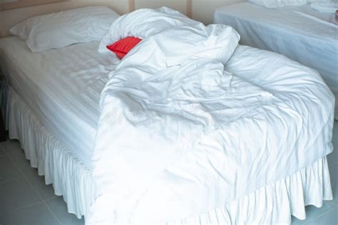 Messy Blanket On The Comfortable Bed In Morning Stock Image Image Of