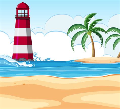 Beach Scene With Lighthouse 591503 Vector Art At Vecteezy