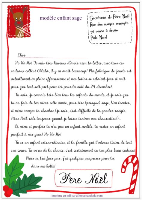 La Lettre Réponse Du Père Noël à Imprimer Allo Maman Dodo