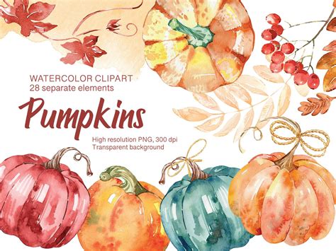 Watercolor Pumpkin Clipart Set Autumn Clip Art Hand Etsy Watercolor
