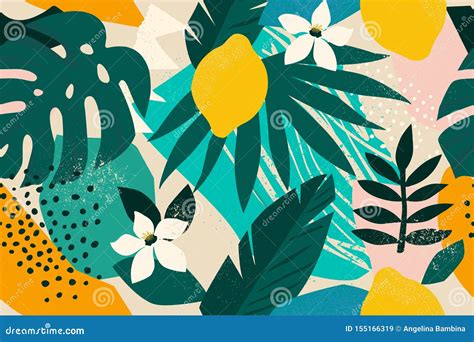 Collage Contemporary Floral Seamless Pattern Modern Exotic Jungle