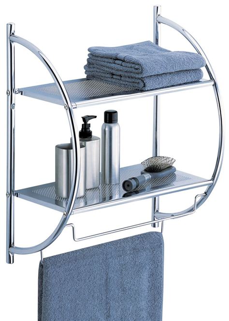 Create additional bathroom storage with ease and beauty with our selection of shelves. Chrome Bathroom Shelf with Towel Bars in Bathroom Shelves