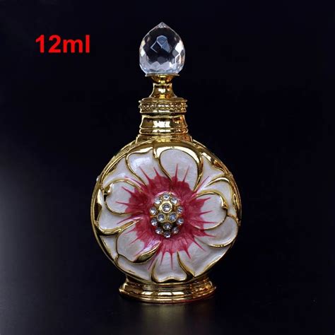 12ml Vintage Metal Perfume Bottle Glass Essential Oil Dropper Bottle Arab Style Stopper Bottle