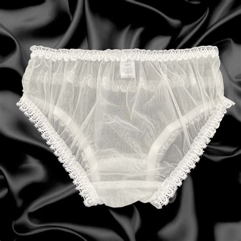 Ivory Sheer Sissy Soft Nylon Frilly Satin Bow Briefs Panties Knickers Size 10 20 £1599