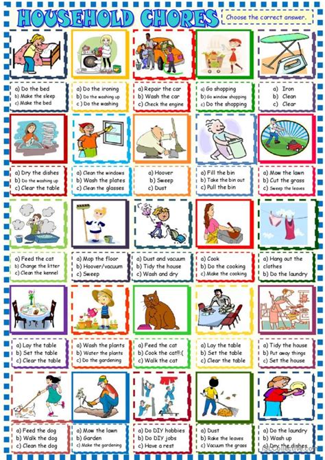 household chores multiple choice que… english esl worksheets pdf and doc