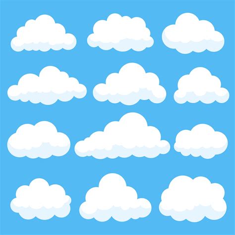 Cartoon Clouds Isolated On Blue Sky Panorama Collection Cloudscape In