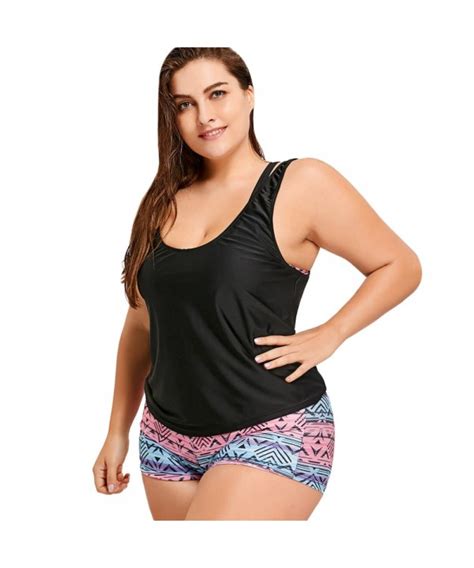 Plus Size Printed Strappy Bikini With Tank Top Colormix 3i45096014