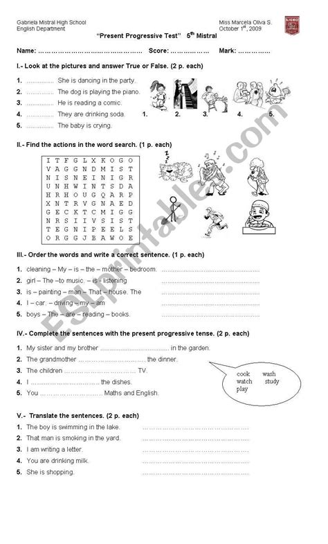 Present Progressive Test Esl Worksheet By Marceoliva