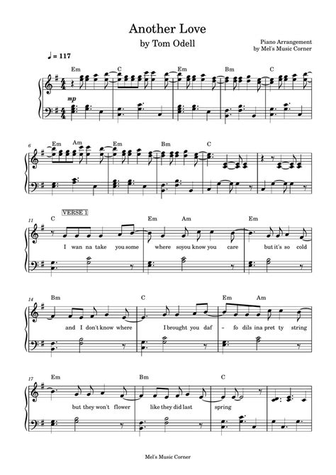 Tom Odell Another Love Piano Sheet Music Sheets By Mels Music Corner