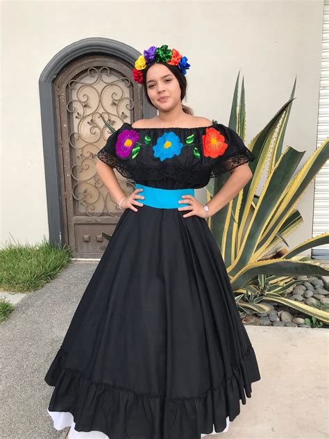 Mexican Black Dress With Top Handmade Beautiful Frida Kahlo Etsy In 2021 Traditional Mexican