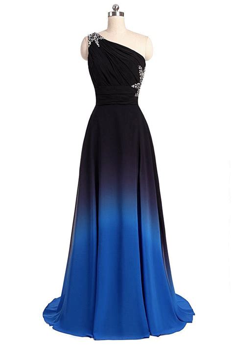 2017 New Elegant Black Blue Gradient Prom Dresses With Beads Appliques