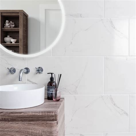 Cappella White Gloss Marble Effect 600x300 Wall And Floor Tiles Walls