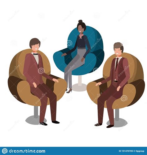 Group Of People Bussiness Sitting In Chairs Avatar Character Stock ...