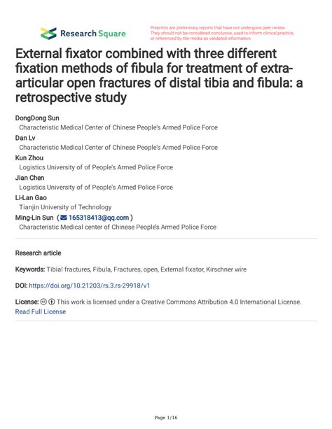 PDF External Fixator Combined With Three Different Fixation Methods Of Fibula For Treatment Of