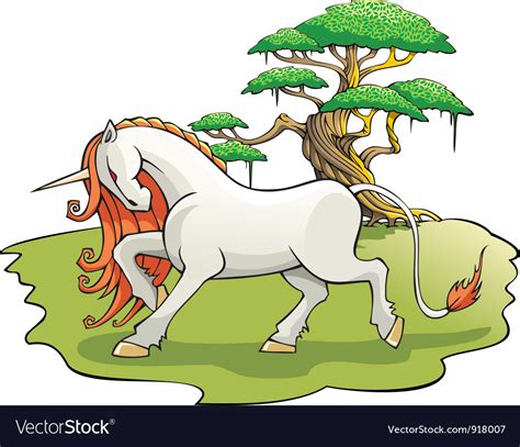 Mythical Unicorn In Enchanted Forest Royalty Free Vector