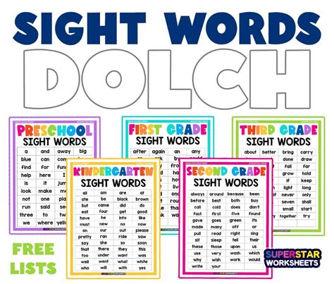 Dolch Sight Words List For Preschool Kindergarten First Grade Second