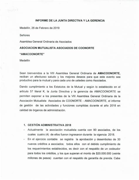 Informe De La Junta Directiva Y La Gerencia