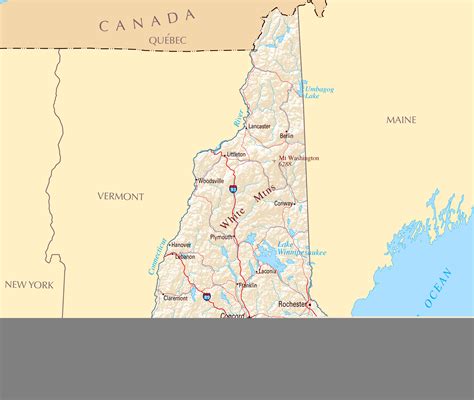 Large Detailed Map Of New Hampshire State With Relief Highways And