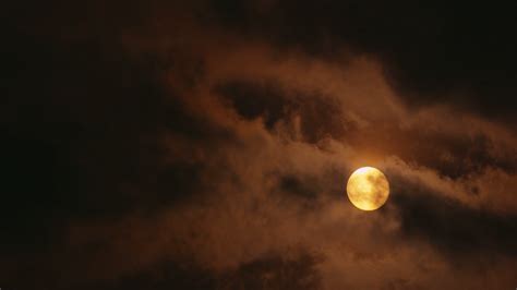 Full Yellow Moon Shining Through Clouds Stock Footage Sbv 300203131
