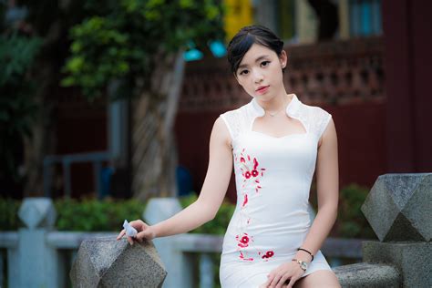 asian model girl depth of field woman black hair white dress wallpaper coolwallpapers me